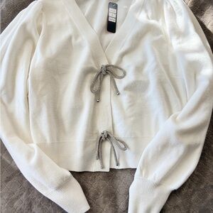 Belldini Cream Cardigan with Bow Accents